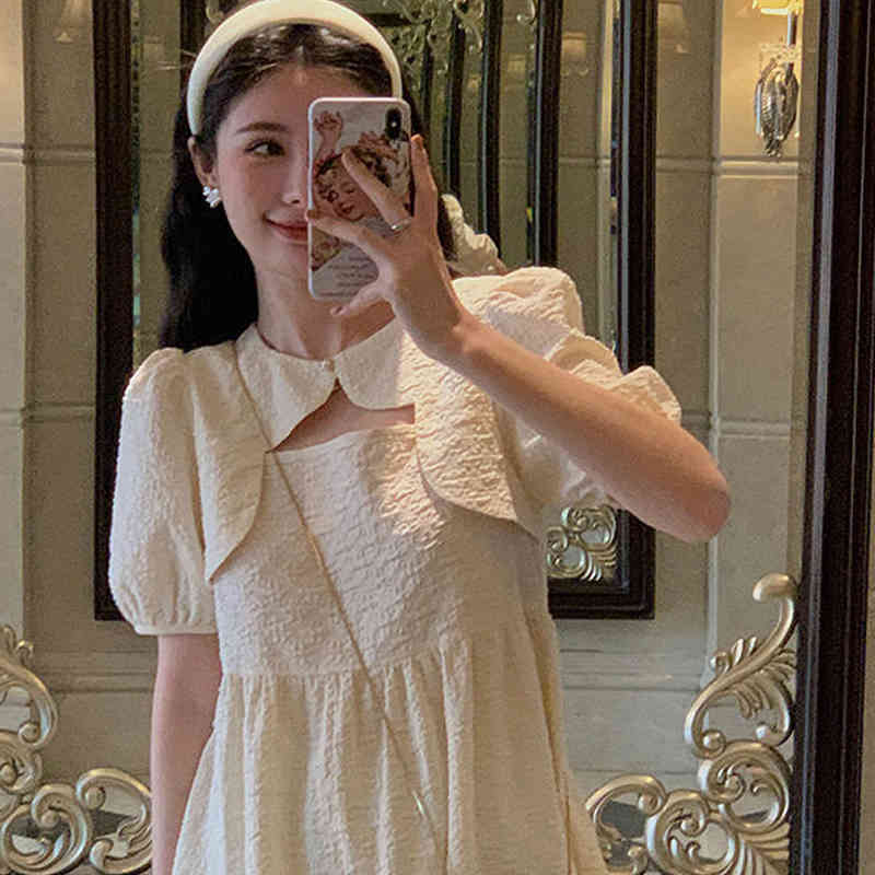 French Vintage Midi Dresses Women Casual Puff Sleeve Kawaii Elegant Dress Females Korean Fashion Evenng Dress Summer Chic 210521
