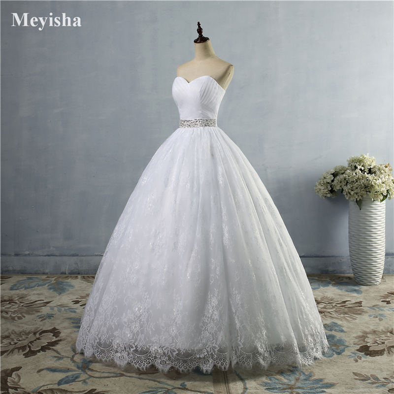 ZJ9023 2021 White/Ivory Pleat Beading Crystal Ball Wedding Dress Bride Gowns Stock US Size 2-26