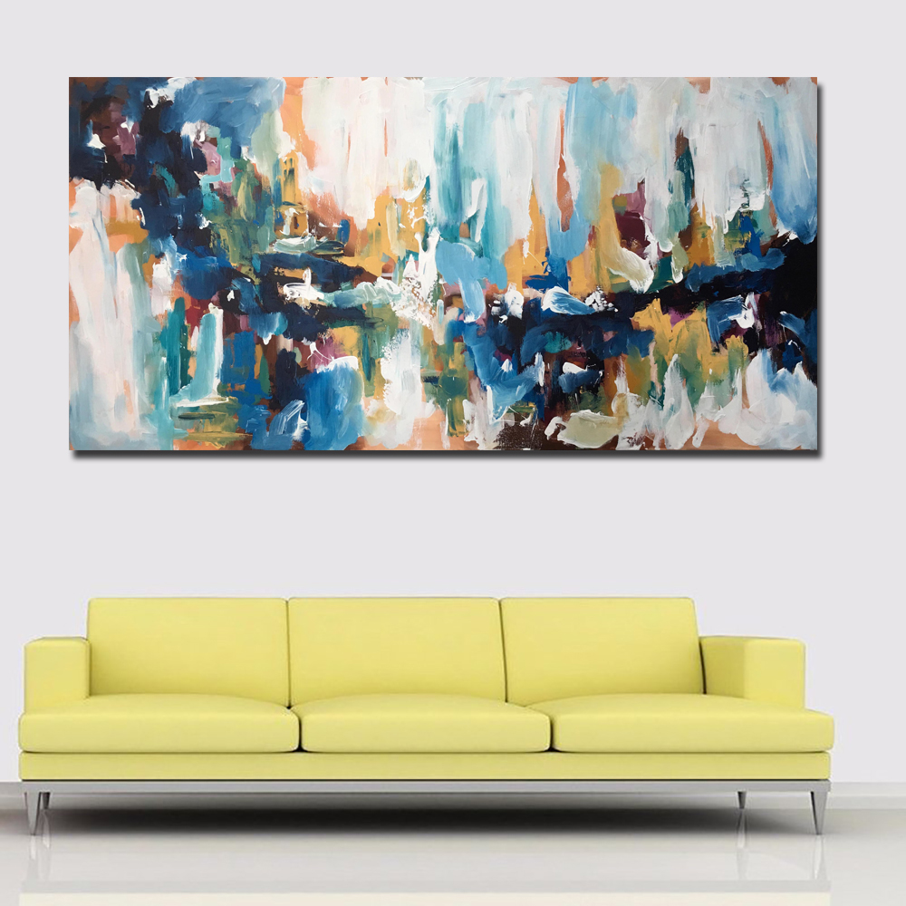 Canvas Abstract Art By Omar Obaid Blue Oil Painting Modern Painting Printed On Canvas Print Poster Home Decor Frameless