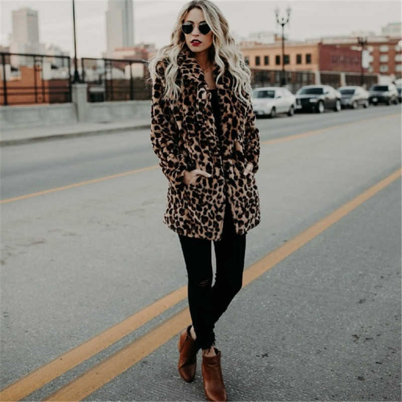 Fur Coat Women Winter Plus Size Leopard Faux Fluffy Hair Jacket Cardigan Warm Long Cape 211019
