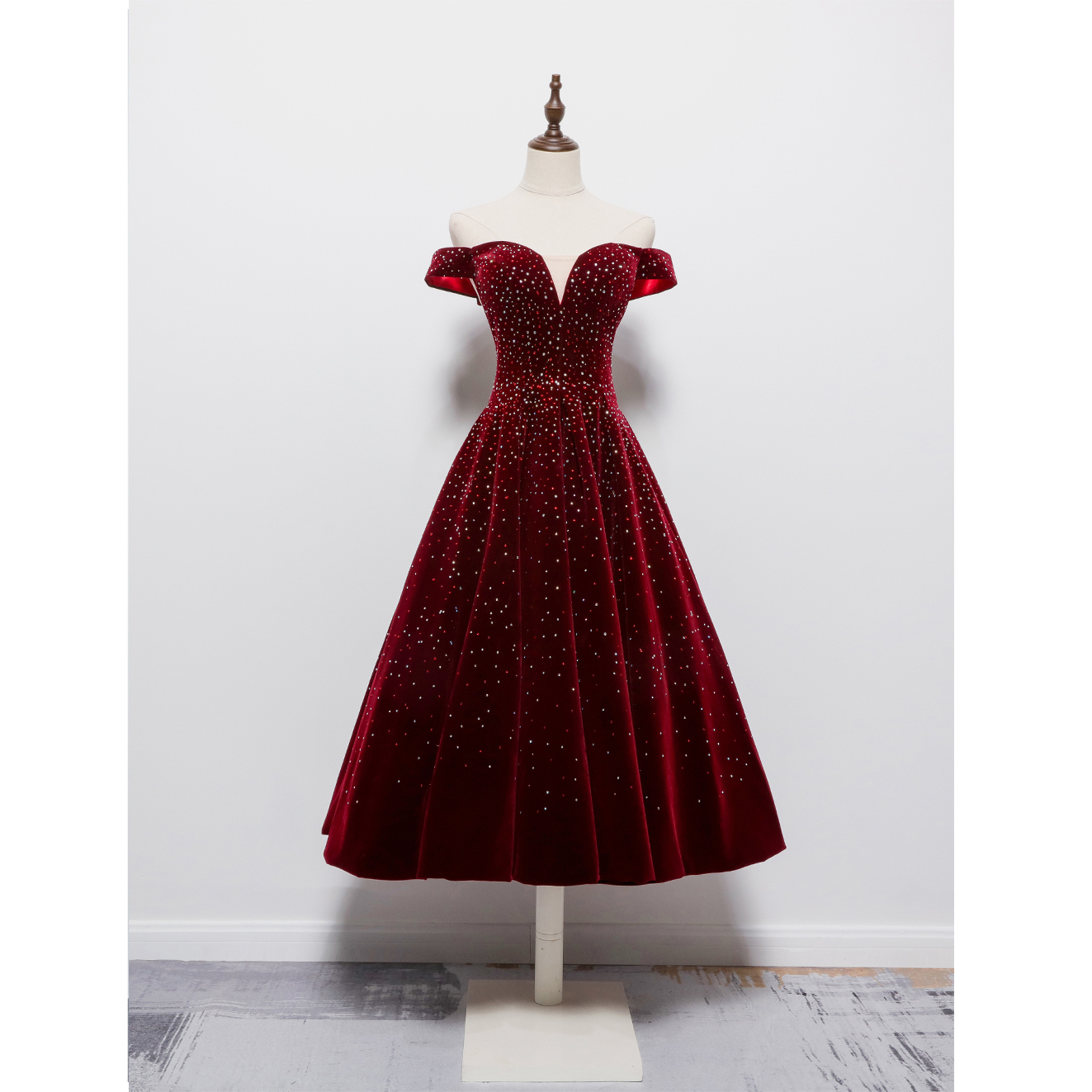 Prom Dress Off the Shoulder Velvet Lace-up Back Party Dresses with Beads