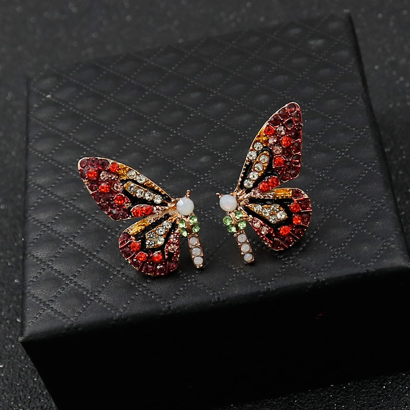 Fashion Butterfly Studs Earrings Colorful Rhinestones S925 Silver Pin Steel Needle Women Diamond Jewelry Gifts Animal Design Street Party Charming Acc