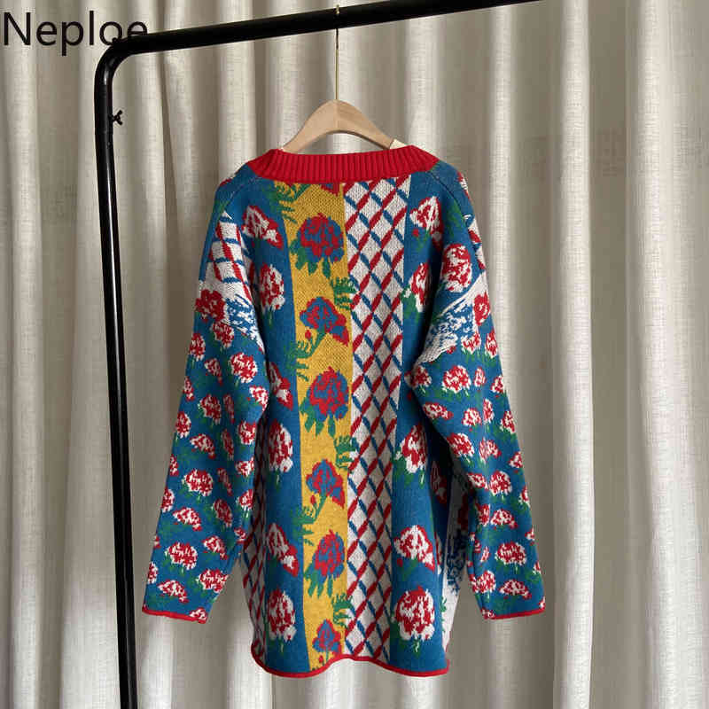 Neploe Fashion Sweater Women Vintage Knitwear Coat Heavy Crochet Floral Knitted Cardigan Pull Femme Fall Woman Clothes 210422