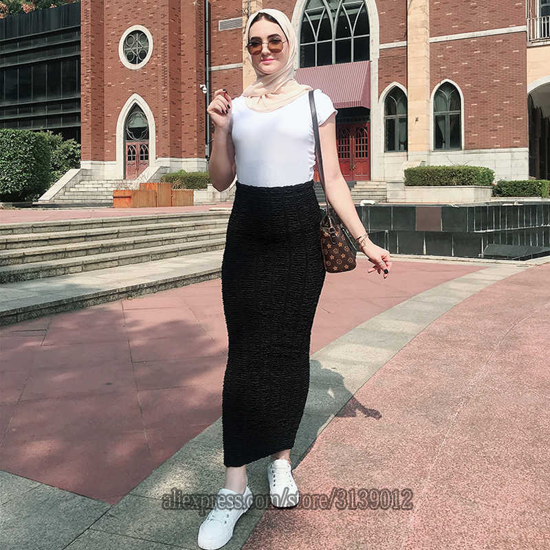 Faldas Mujer Moda Muslim Knitted High Waist Maxi Pencil Long Skirt Jupe Longue Femme Skirts Clothing Crayon 210621