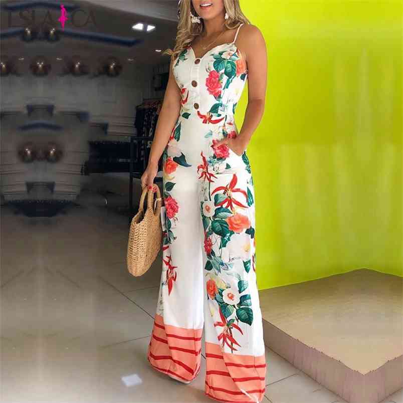 Lslaica Jumpsuits Women Printed sling piece trousers fashion trend elegant loose comfortable jumpsuit autumn female 210515