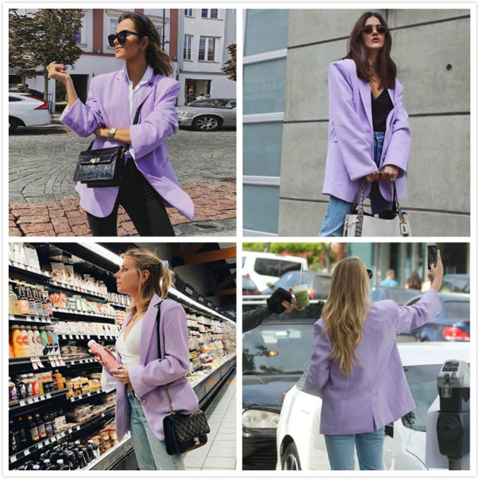 Free Women Loose Purple Blazer Fashion Streetwear Lapel Long Sleeve Single Breasted OL Solid Coat 210524