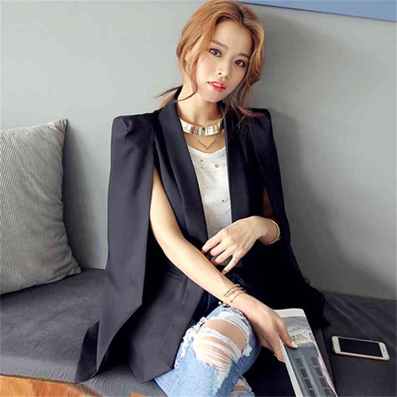 OL suit jacket Fashion Cloak Cape Blazer Women white Lapel Split Long Sleeve Jacket Coat Female Casual Blazers 210519