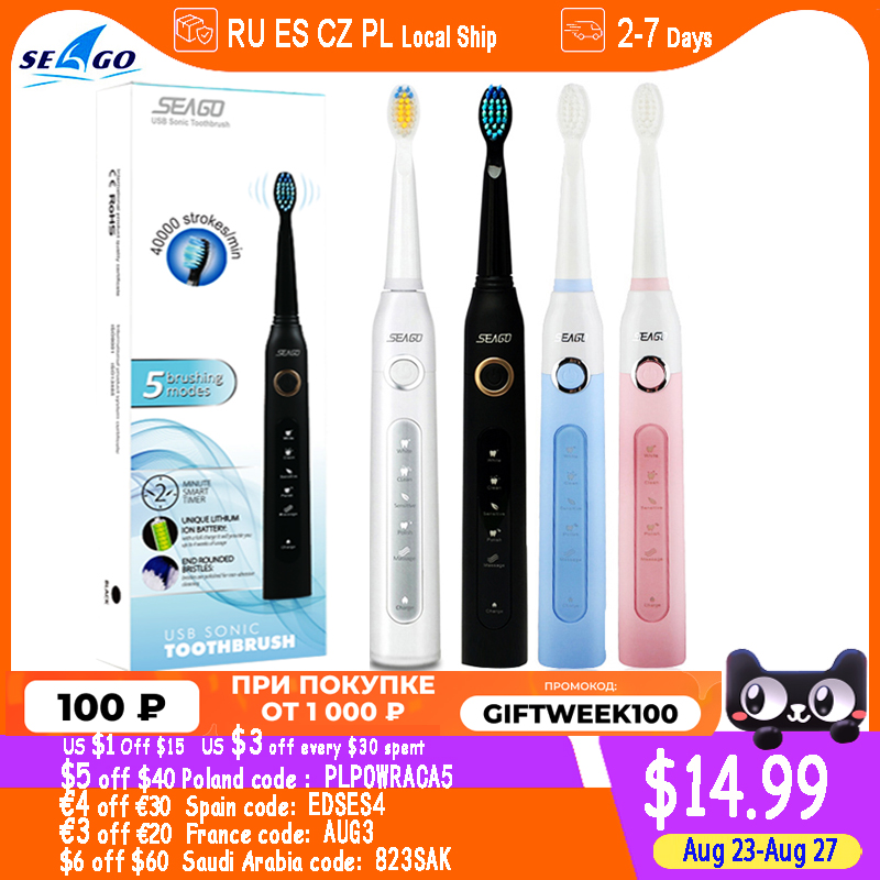 Seago SG-507 Sonic Electric Toothbrush Adult Timer Brush USB Rechargeable Electric Tooth Brushes with 3pc Replacement Brush Head
Seago SG-507 Sonic Electric Toothbrush Adult Timer Brush USB Rechargeable Electric Tooth Brushes with 3pc Replacement Brush Head