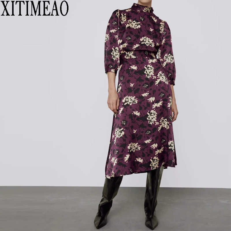 ZA Women Dresses Spring Autumn Vintage Print Casual Long Sleeve Retro High Collar Leisure Vacation Skirt With Belt 210604, Purple
ZA Women Dresses Spring Autumn Vintage Print Casual Long Sleeve Retro High Collar Leisure Vacation Skirt With Belt 210604, Purple