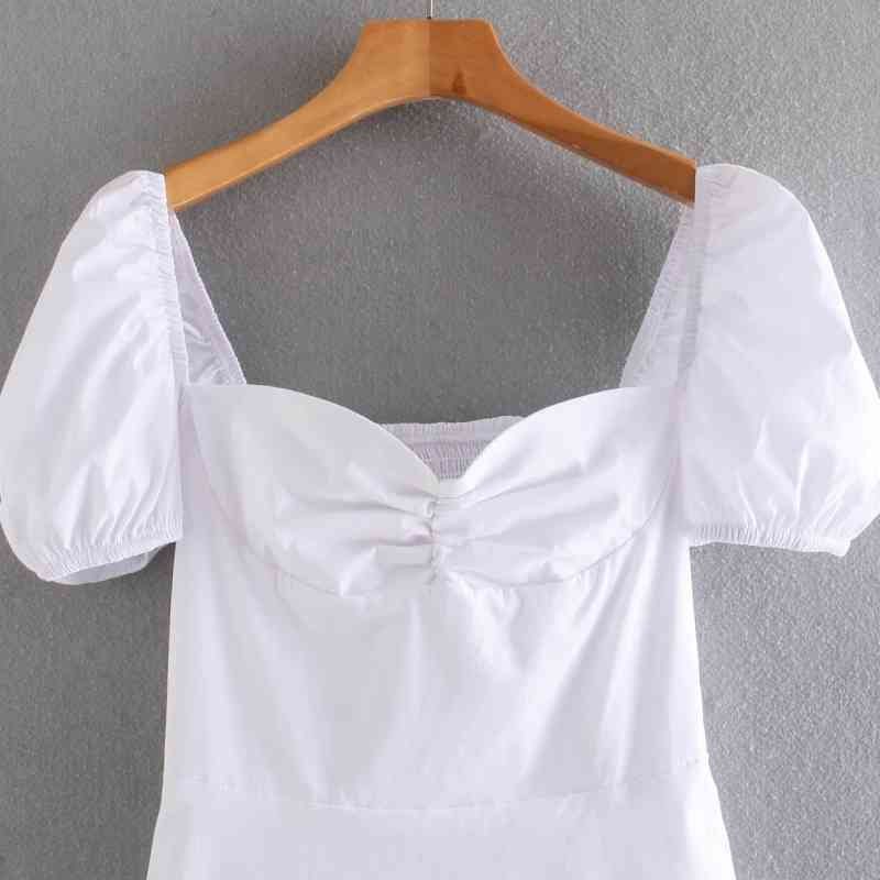 Summer Women Puff Sleeve White Mini A Line Dress Female Solid Clothes Casual Lady Slim Vestido D7653 210430
