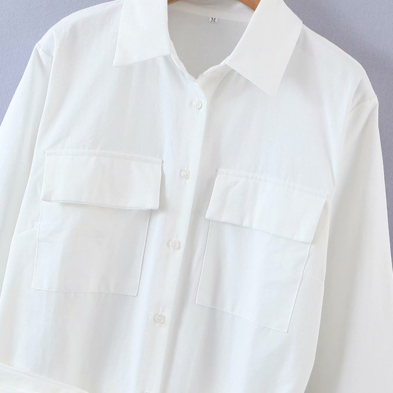 Casual Woman White Cotton Soft Shirt Dress Spring-Autumn Ladies Elegant Basic Sashes es Female Chic Pocket 210515