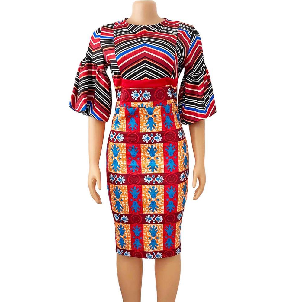 African Dresses For Office Lady Fashion Africa Printed Half Sleeve Bodycon Mid Calf Elegant Work Business Midi 210510