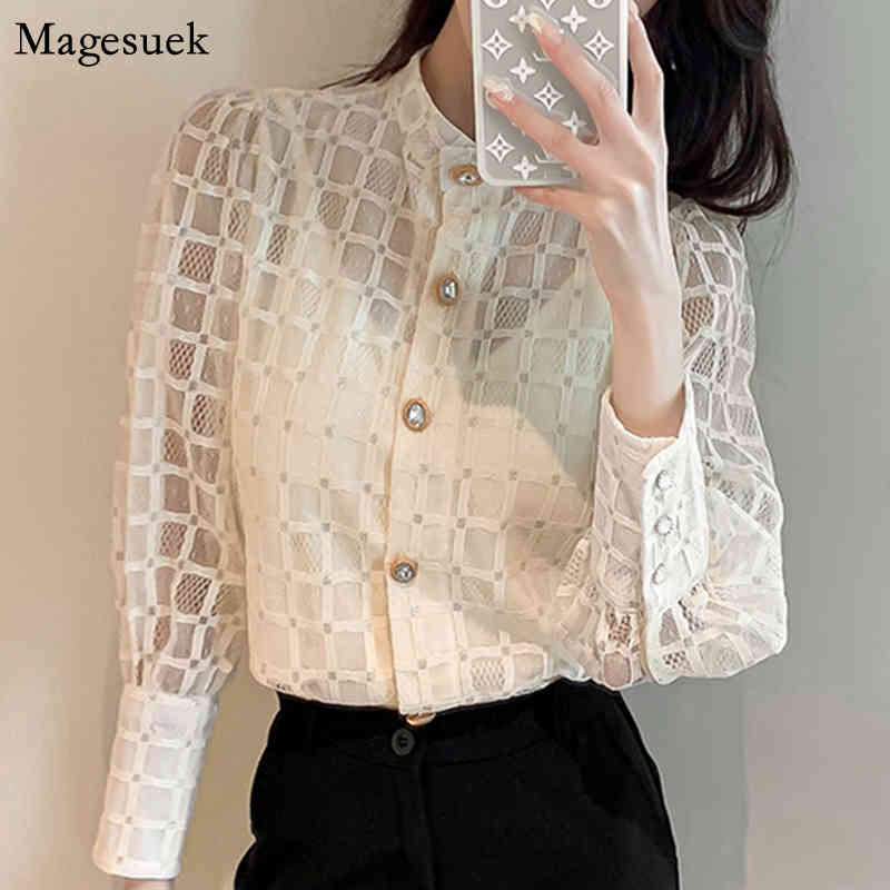 Korean Long Sleeve Mesh Lace Shirt Women Fashion Stand Collar Solid Button Woman Blouse Lady Office Female Clothing 12957 210518, Beige
Korean Long Sleeve Mesh Lace Shirt Women Fashion Stand Collar Solid Button Woman Blouse Lady Office Female Clothing 12957 210518, Beige