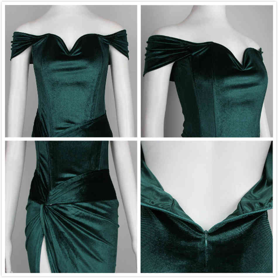 Free Women's Green Velvet Long Dress Sexy V-neck Short Sleeve Bodycon Draped Club Party Split Vestidos 210524