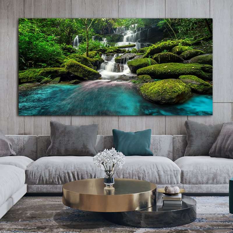 Landscape Poster Waterfall Prints Canvas Painting Wall Art Pictures for Living Room Modern Home Decor Tree Stone Scenery Cuadros