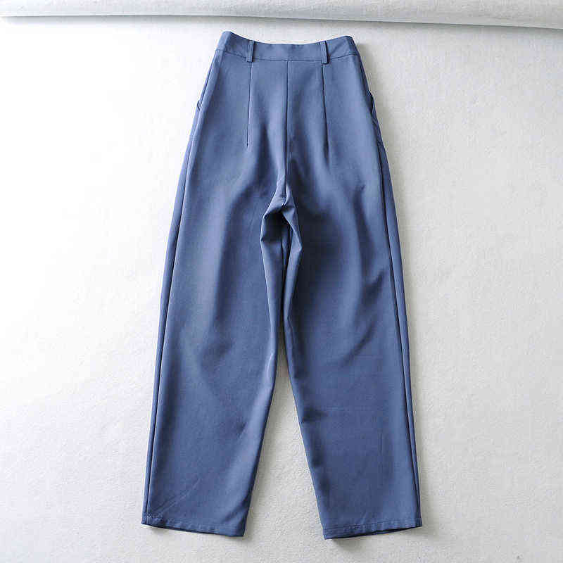 Wixra Women Loose Office Lady Pants Casual Wide-Leg Harem Spring Summer Button Zipper Solid Trousers 211115