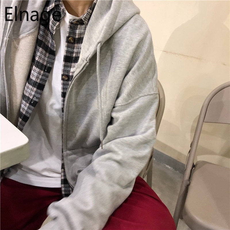 Sudadera Korean Women Clothes Spring Hooded Long Sleeve Zip Up Hoodies Grey Moletom Cotton Sweatshirts Autumn Tops 5B255 210429