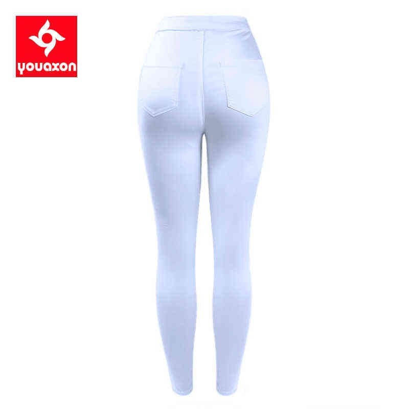1888 Youaxon Women`s High Waist White Basic Casual Fashion Stretch Skinny Denim Jean Pants Trousers Jeans For Women 211112