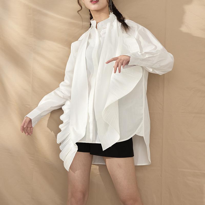 Women' Blouses & Shirts Europe Womens Spring Vintage Black White Long Sleeve Single-breasted Pleated Ruffles Irregular Tops
Women' Blouses & Shirts Europe Womens Spring Vintage Black White Long Sleeve Single-breasted Pleated Ruffles Irregular Tops