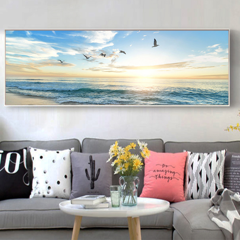 Natural Sea Beach Flying Birds Landscape Posters and Prints Canvas Painting Wall Art Picture for Living Room Cuadros Decor Salon