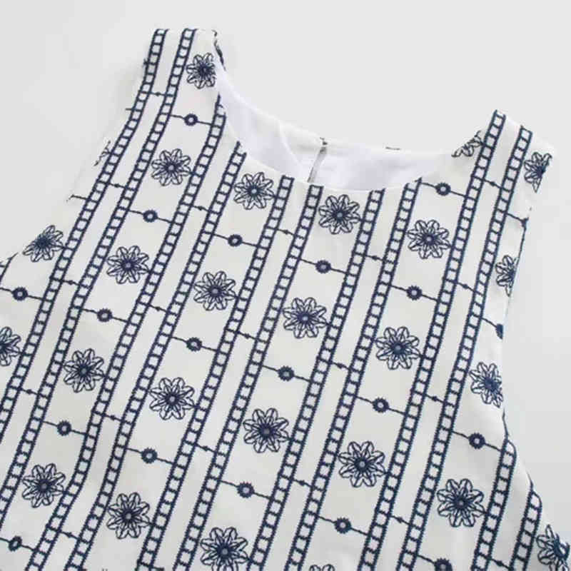 Women Fashion Patchwork Embroidery Mini Dresses Summer Sleeveless Ruffle Cotton Dress Vintage O Neck Casual Sundress 210515