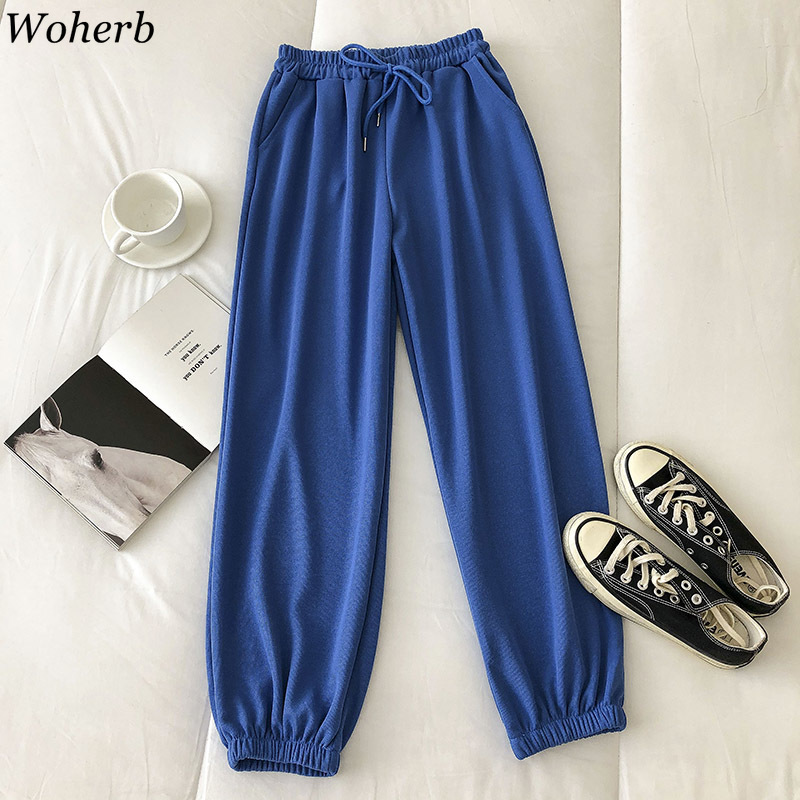 Candy Color Sweatpants Women Casual All Match Loose Trousers Harajuku Drawstring Cargo Joggers Pants Streetwear 210422