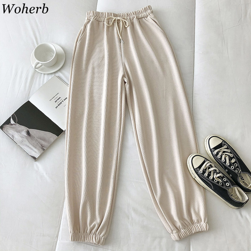 Candy Color Sweatpants Women Casual All Match Loose Trousers Harajuku Drawstring Cargo Joggers Pants Streetwear 210422