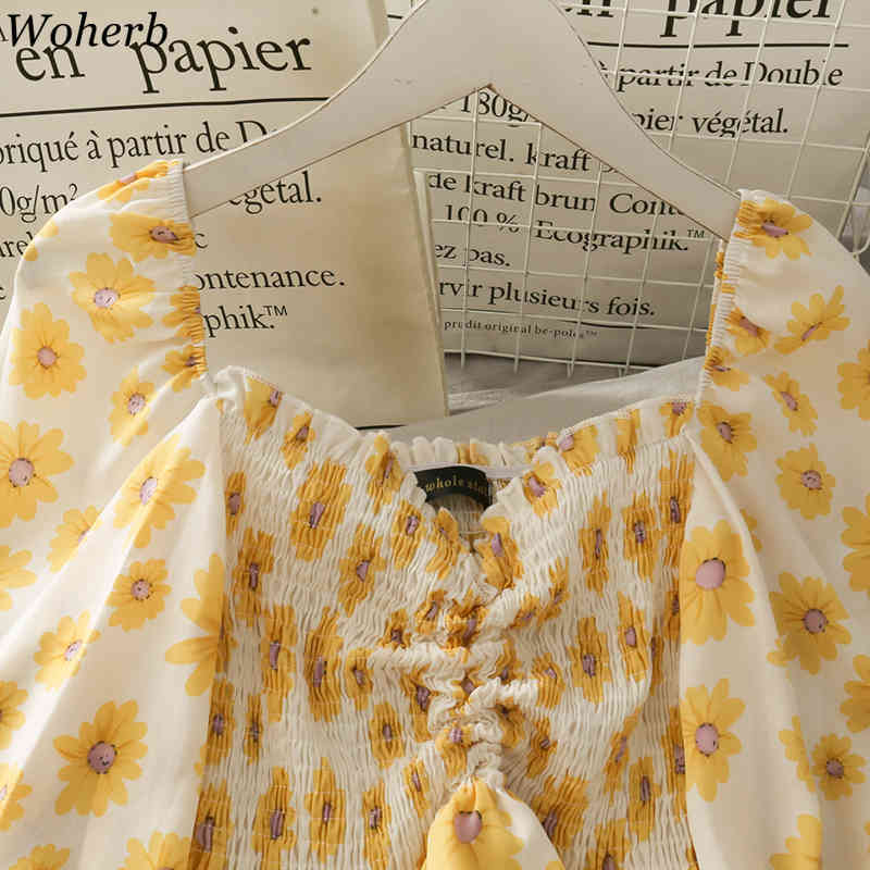 Short Women Tops and Blouses Long Sleeve Crop Top Blusas Mujer Fashion Floral Print Vintage Sexy Ropa 210519