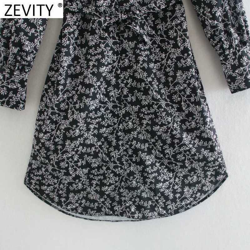 Zevity Women Fashion V Neck Digital Print Sashes Kneeth Dress Ladies Long Sleeve Chic Vestido Casual Retro Dresses DS4795 210603