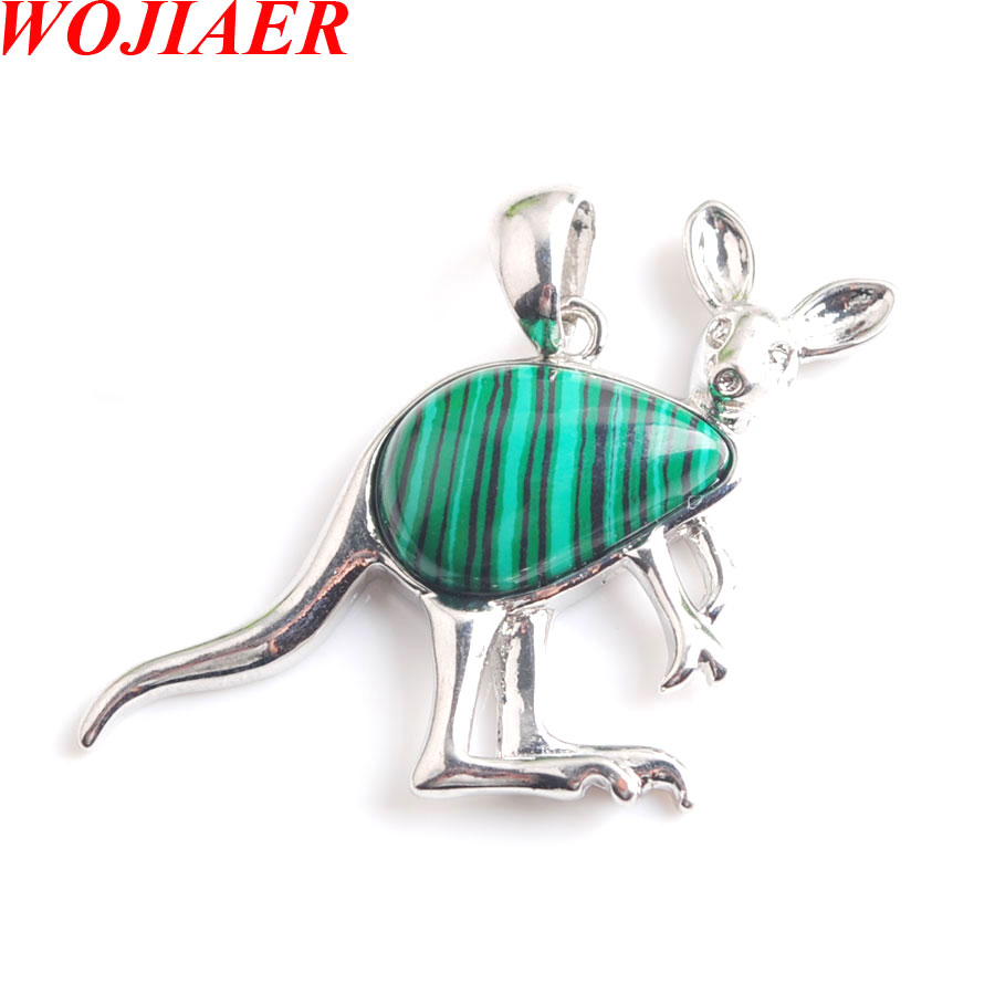 WOJIAER Cute Animal Kangaroo Pendant Water Drop Natural Stone Pink Quartz Crystal Fashion Jewelry for Women Girls BE907