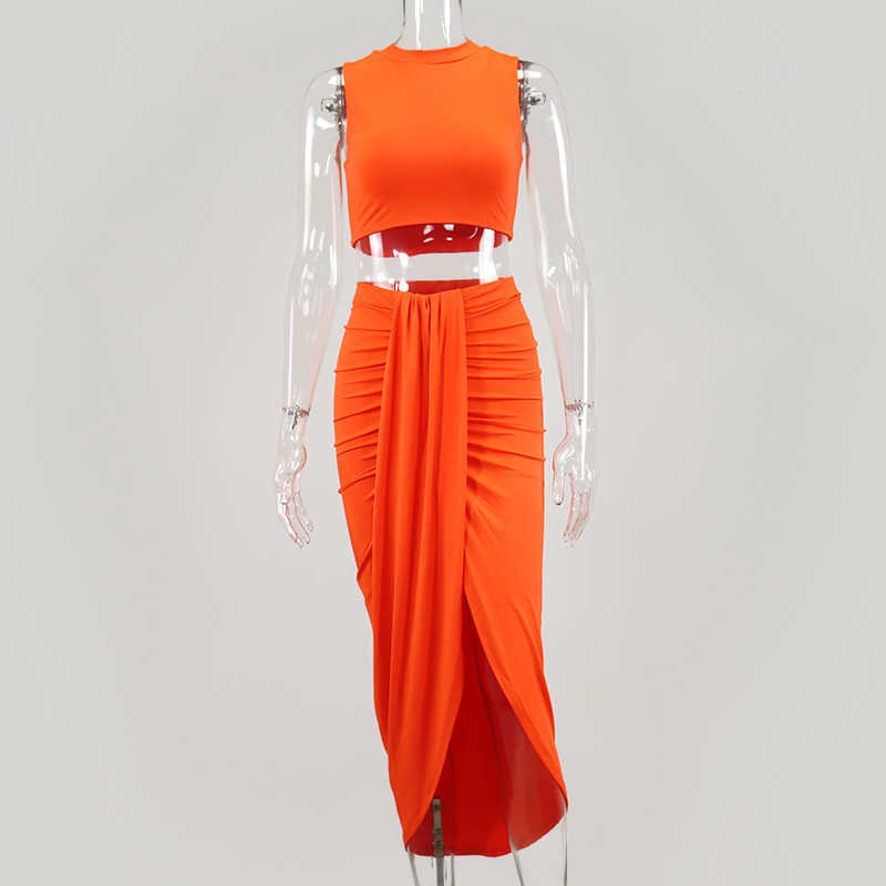 Colysmo Sexy Two Piece Set Women Summer Crop Top Split Midi Skirts 2 Cub Wear Lavender Outfits 210527