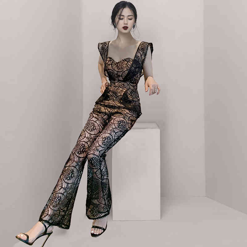 Bodysuit Women Solid Sexy Celebrity Summer Lace Temperament Sling Two Wear Tube Top High Waist Jumpsuit 210506