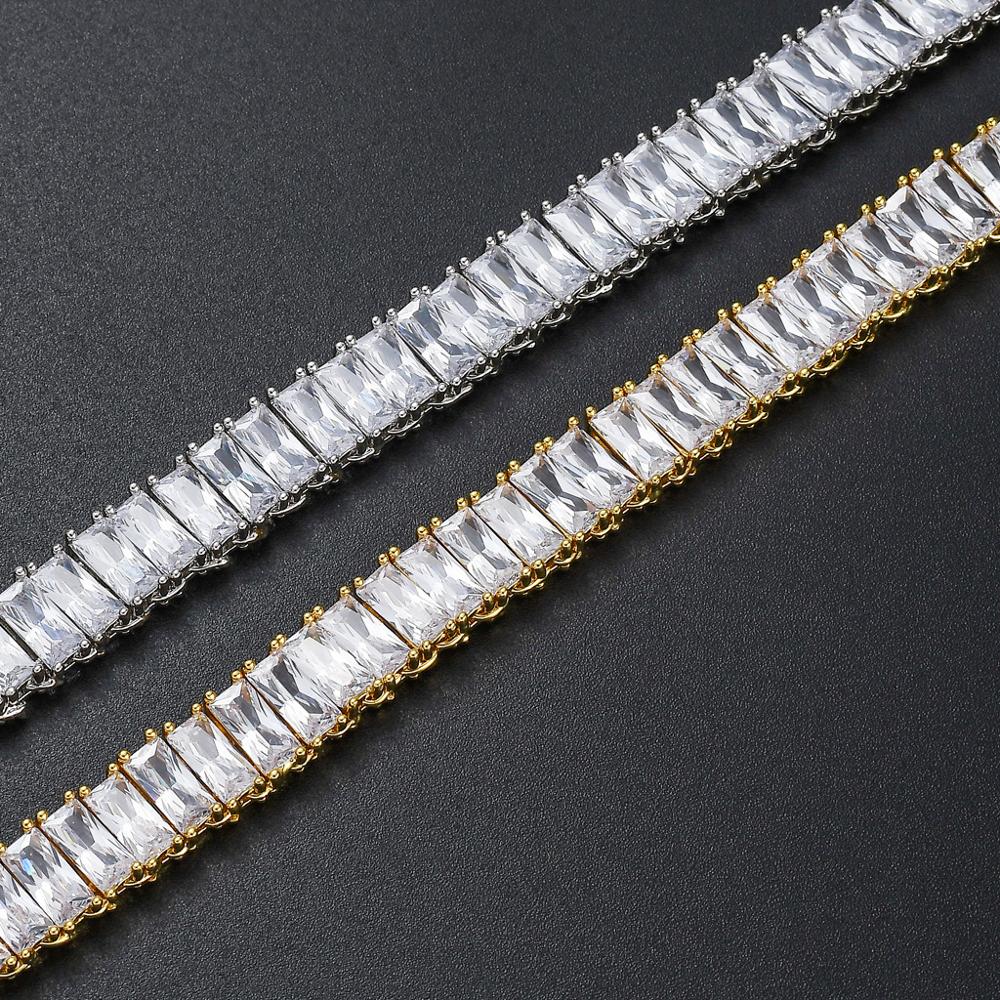 Iced Out Bling AAA Square Zircon Baguette Tennis Chain Necklace Party Punk White Gold New Fashion Hip Hop Necklaces Jewelry Bijoux Collier Gifts for M