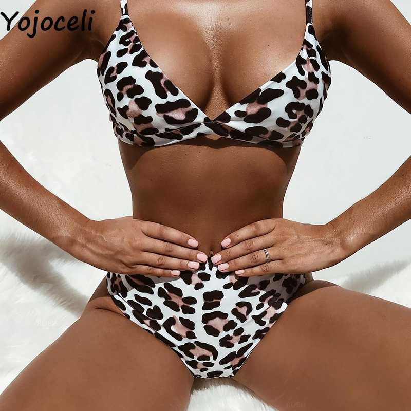 Yojoceli Sexy beach summer swimming suit for women Elegant 2 pieces swimwear bikini leopard swimsuit girls 210609