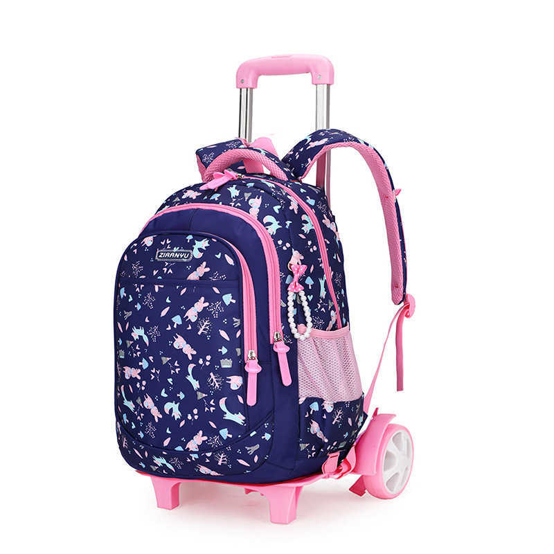 Student School bag Rolling Backpack kids Trolley bag for girl school backpack wheeled bag child waterproof backpack wheels 210809