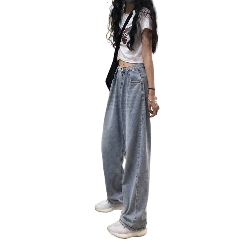 Korean Fashion Straight Jeans Women Autumn/summer Loose Adjustable High-waisted Broad-legged Drag Long Pants Baggy 210708, Blue
Korean Fashion Straight Jeans Women Autumn/summer Loose Adjustable High-waisted Broad-legged Drag Long Pants Baggy 210708, Blue