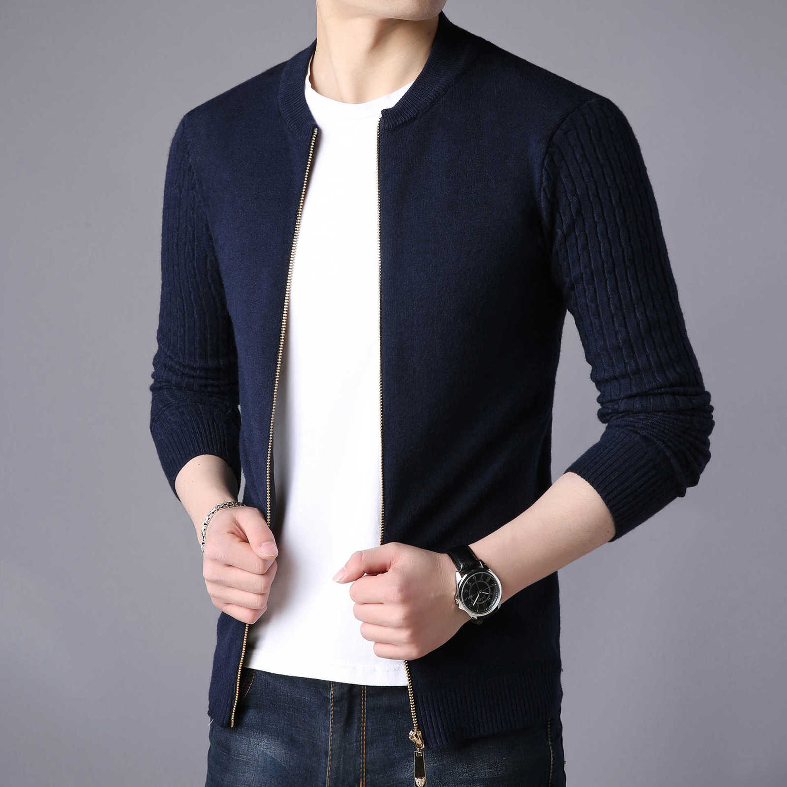 Autumn Winter Men's Sweater Male Jacket Solid Color Sweaters Knitwear Warm Sweatercoat Cardigans Men Clothing 211008