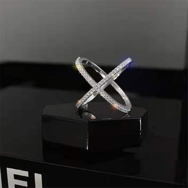 Sterg Adjustable Cross Ring: Sier Pave White Sapphire CZ Dia Gemstones Wedding Jewelry