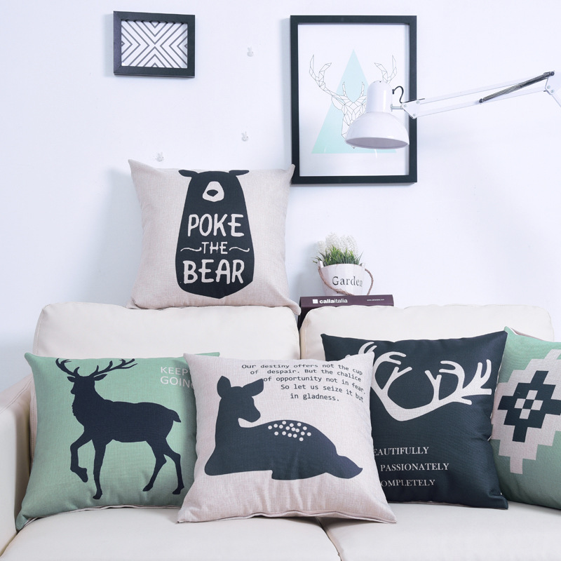 45*45cm Custom Flaxen Encrypted Cotton Linen Covers Cartoon Deer Minimalistic Geometric Explosion case KKB2669 Free shipping