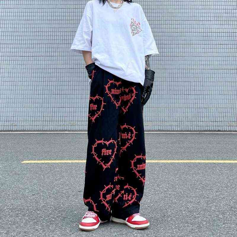 MINGLIUSILI Y2k Pants Women Fashion Autumn Gothic Wide Leg Pant Punk Streetwear Loose Casual Vintage Trousers 211115