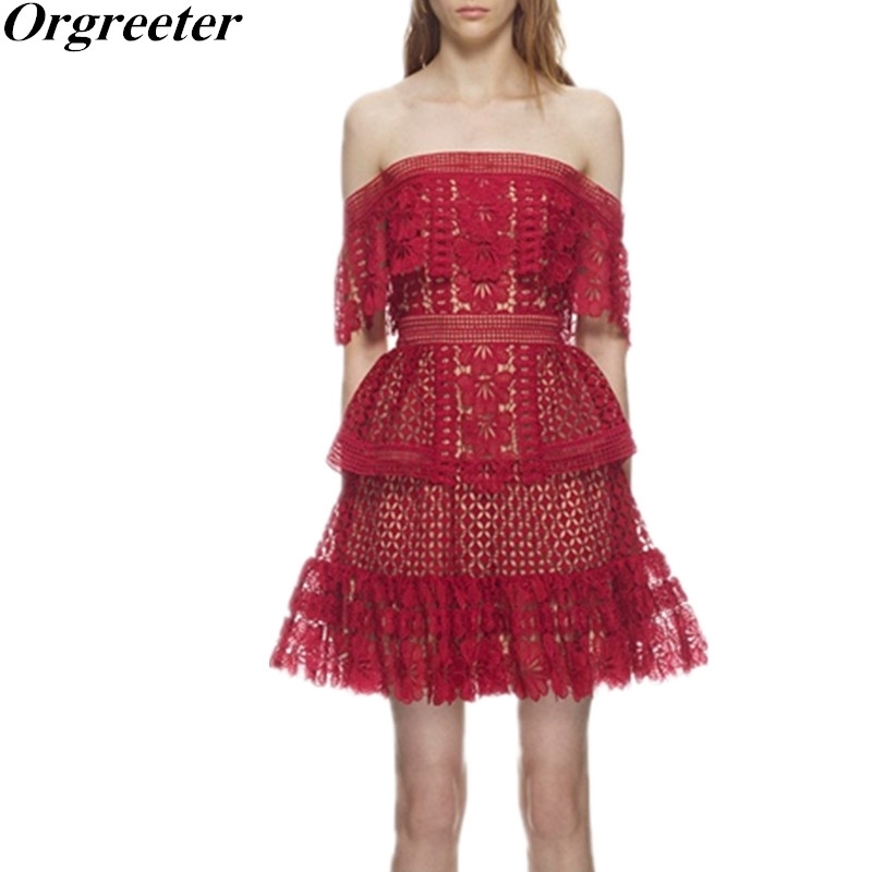 Orgreeter Runway dress women pink red hollow out sexy party slash neck lace vestidos self portrait 210525
Orgreeter Runway dress women pink red hollow out sexy party slash neck lace vestidos self portrait 210525