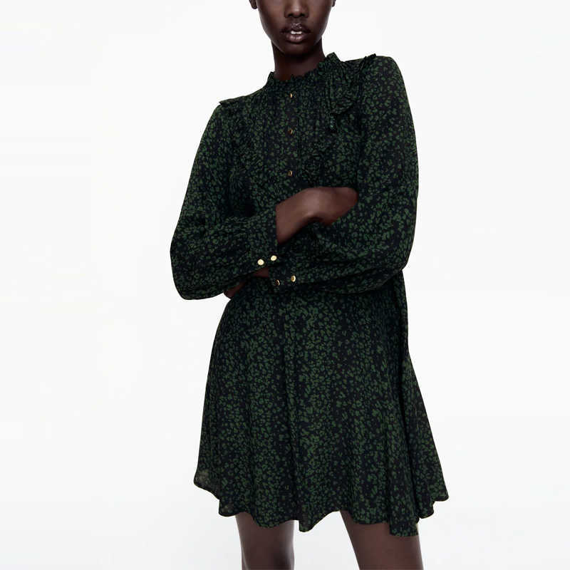 Za Vintage Print Ruffle Mini Dress Women High Collar Long Sleeve Pleated Dresses Woman Fashion Front Button Elegant Vestido 210602, Green
Za Vintage Print Ruffle Mini Dress Women High Collar Long Sleeve Pleated Dresses Woman Fashion Front Button Elegant Vestido 210602, Green
