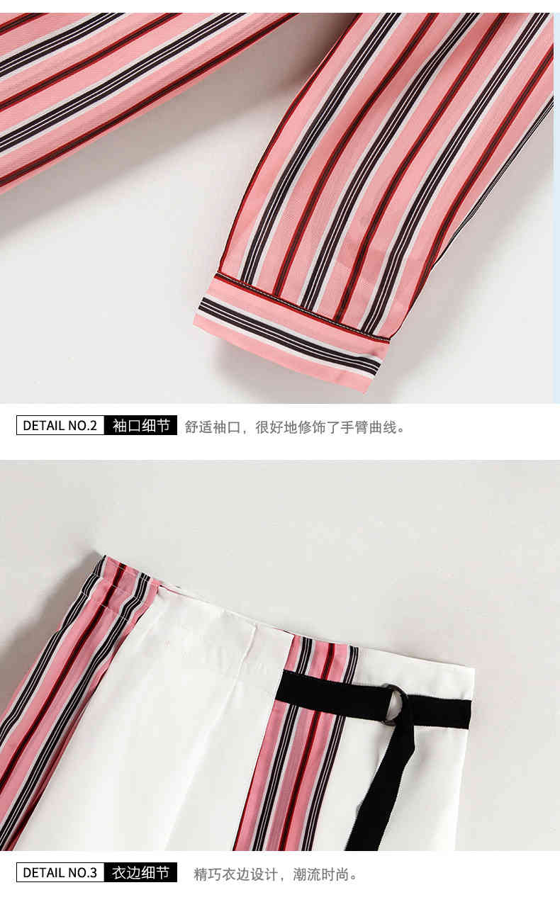 Women 2 Piece Set Spring chiffon Striped Blouse Shirts+High Waist Button Mini Skirts 2 Pieces Clothing Suits 210519