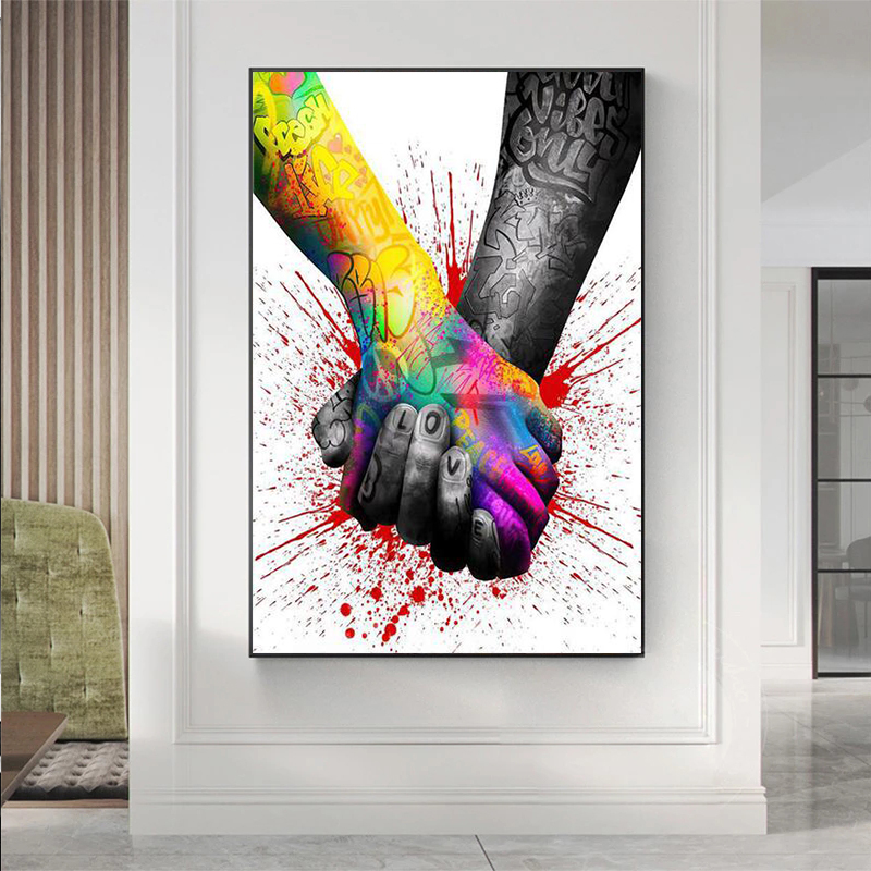 Graffiti Art Love Hands Canvas Posters and Prints Modern Pop Street Art Holding Hands Painting Pictures for Living Room Cuadros