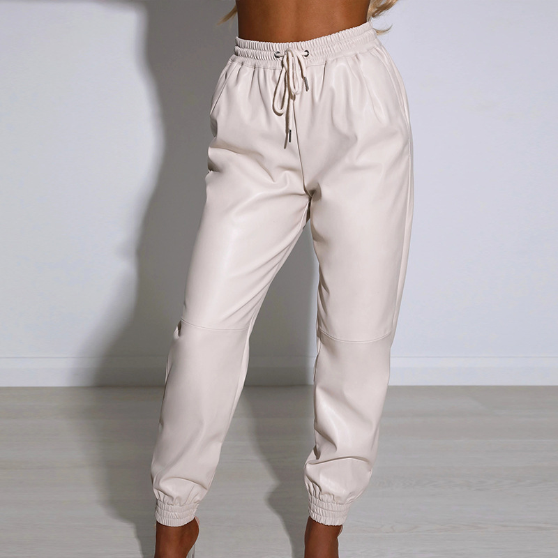 Women Pants Elastic Waist Trousers Loose Casual Leather Fashion PU Harem Plus Size 210513