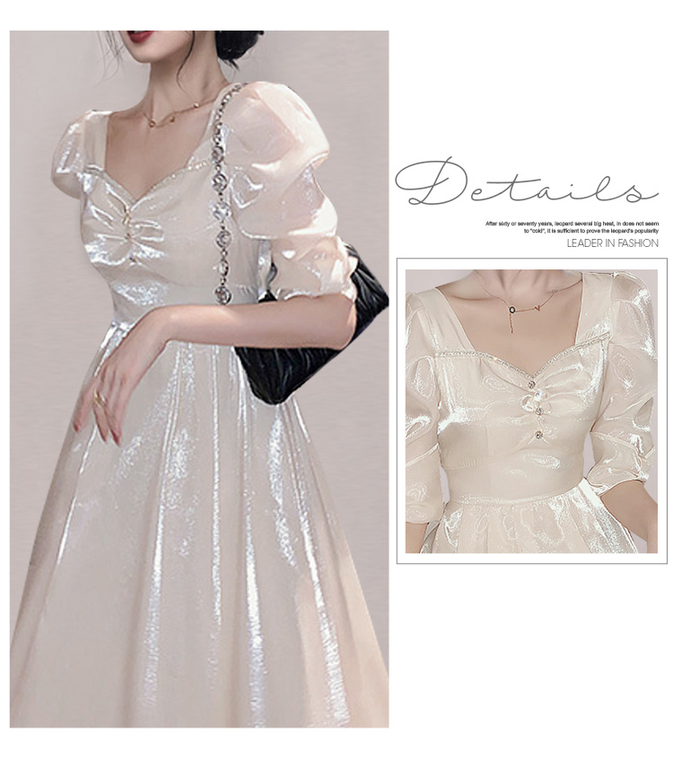 Summer Women Fairy Dresses Retro French Elegant Office Lady V-Neck Puff Sleeve Slim Waist Midi Dress Vestidos 210519