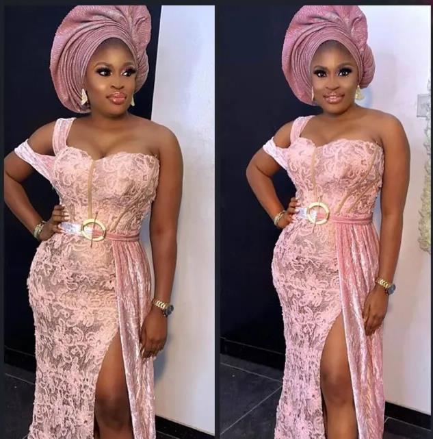 Arabic Aso Ebi Style Pink Full Lace Mermaid Formal Evening Dresses Floor Length African Special Occasion Gowns For Women One Shoulder Long Prom Dress 