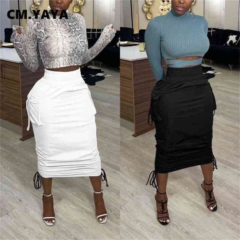 CM.YAYA Women High Waist Pocket Side String Draped Bodycon Midi Skirts for Streetwear Skirt 210629, White
CM.YAYA Women High Waist Pocket Side String Draped Bodycon Midi Skirts for Streetwear Skirt 210629, White