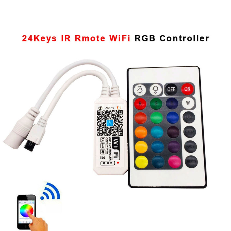 24Keys Mini Wifi RGB RGBW Led Controller Music And Timer Mode Wifi-Wireless Phone IOS Android APP Remote For SMD 3528 5050 Leds