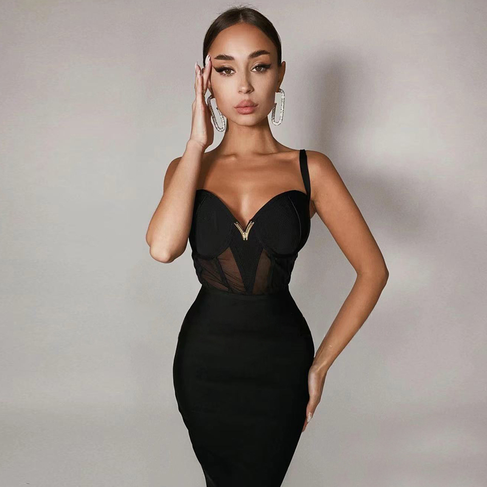 Summer Lace Pink Bandage Dress Women Sexy Spaghetti Strap Black Bodycon Club Elegant Celebrity Runway Party Dresses 210423